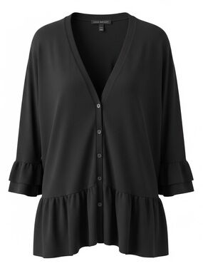 Lane Bryant Black Ruffle-Hem Button Front Cardigan Plus Size 22/24